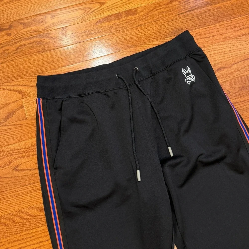 Psycho Bunny Sweatpants Jogger Mens Size 1 XLT Black Side Striped Track Lounge